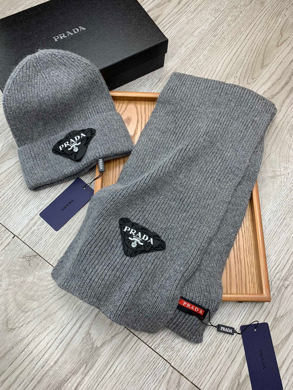SET SCARF AND HAT IN MO GRAY WOOL AND RABBIT FUR 386078