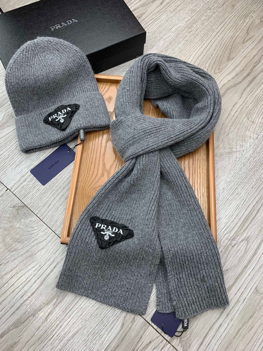 SET SCARF AND HAT IN MO GRAY WOOL AND RABBIT FUR 386078