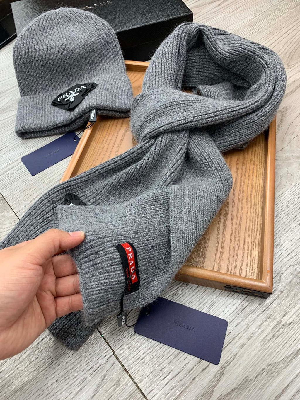 SET SCARF AND HAT IN MO GRAY WOOL AND RABBIT FUR 386078
