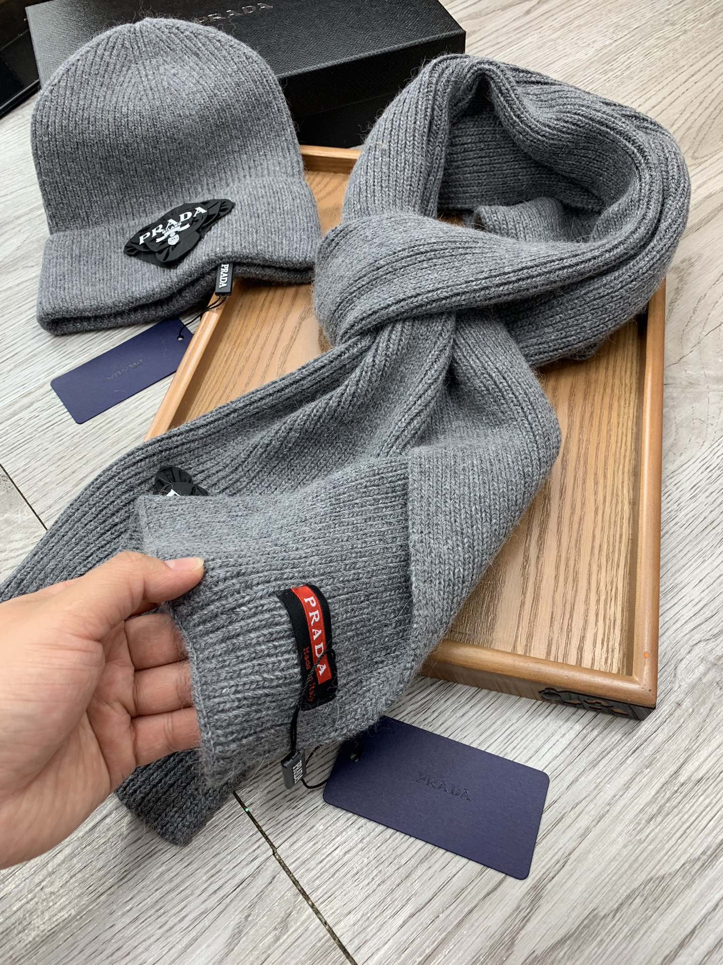 SET SCARF AND HAT IN MO GRAY WOOL AND RABBIT FUR 386078