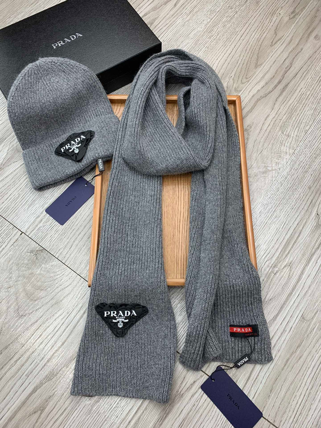SET SCARF AND HAT IN MO GRAY WOOL AND RABBIT FUR 386078