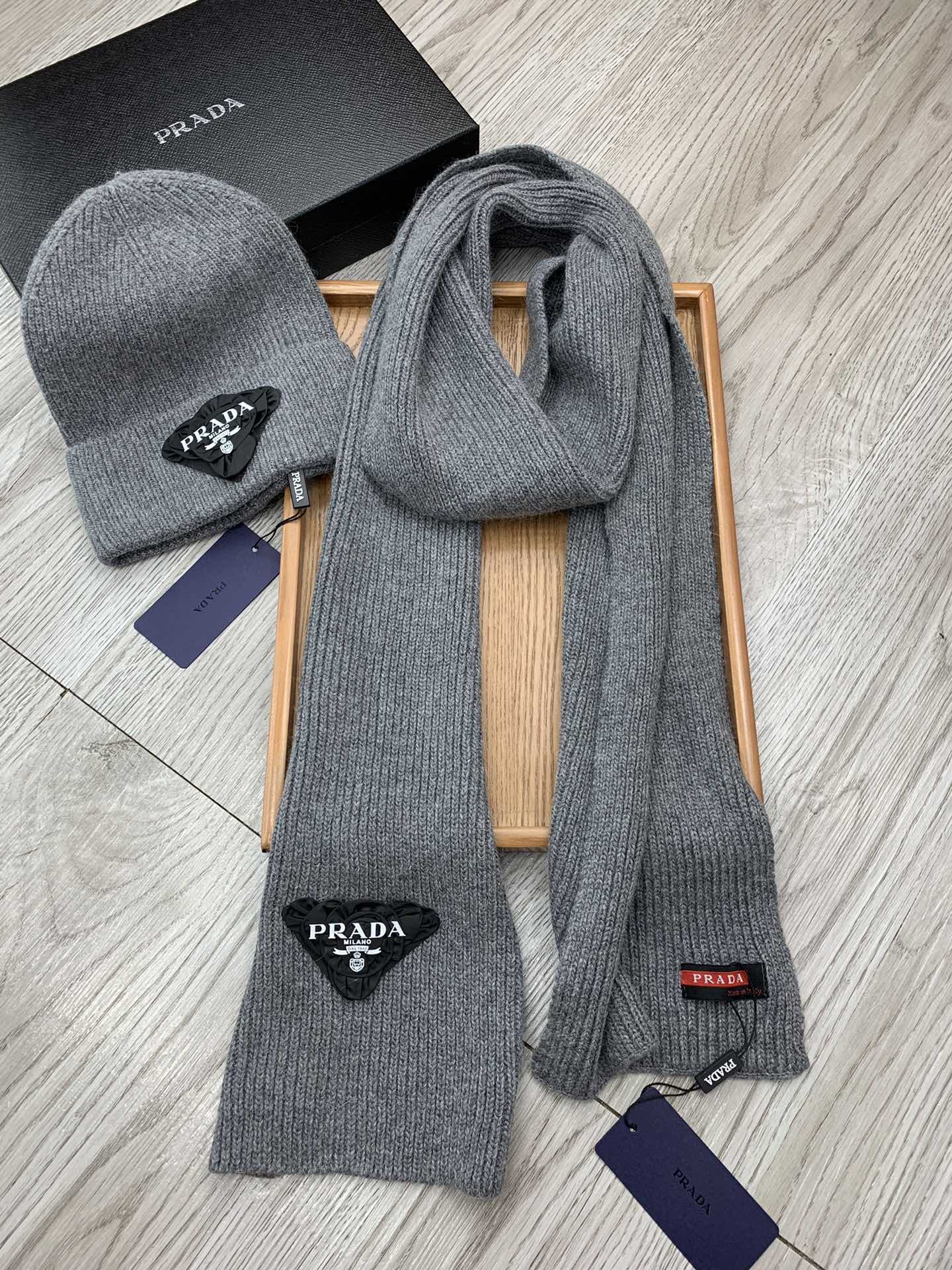 SET SCARF AND HAT IN MO GRAY WOOL AND RABBIT FUR 386078