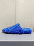 BALENCIAGA 25S MULES IN BLUE WOOL WITH LOGO