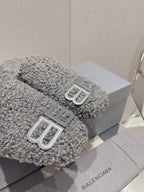 BALENCIAGA 25S MULES IN GRAY WOOL WITH LOGO