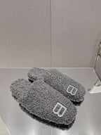 BALENCIAGA 25S MULES IN GRAY WOOL WITH LOGO