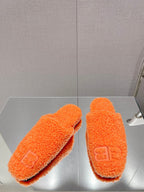 BALENCIAGA 25S MULES IN ORANGE WOOL WITH LOGO
