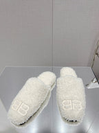 BALENCIAGA 25S MULES IN WHITE WOOL WITH LOGO