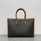Celine Horizontal Cabas Bag Triomphe Black Brown Canvas & Calfskin