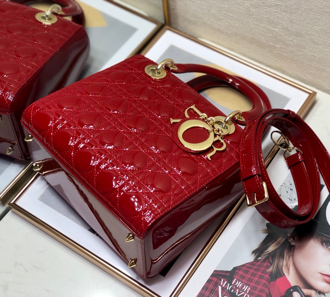 medium lady 24 dark red patent calfskin