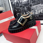 VIV' RANGERS LOAFERS IN BLACK SHINY CALFSKIN WITH GOLD BUCKLE ON THE SIDE OF THE TONGUE