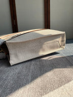 LAGRE WOODY TOTE BAG 45 IN BEIGE LINEN CANVAS BLACK WEBBING LOGO EMBROIDER ORANGE CALFSKIN