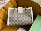 GG PADLOCK MEDIUM 26 SHOULDER BAG BEIGE CANVAS AND WHITE CALFSKIN