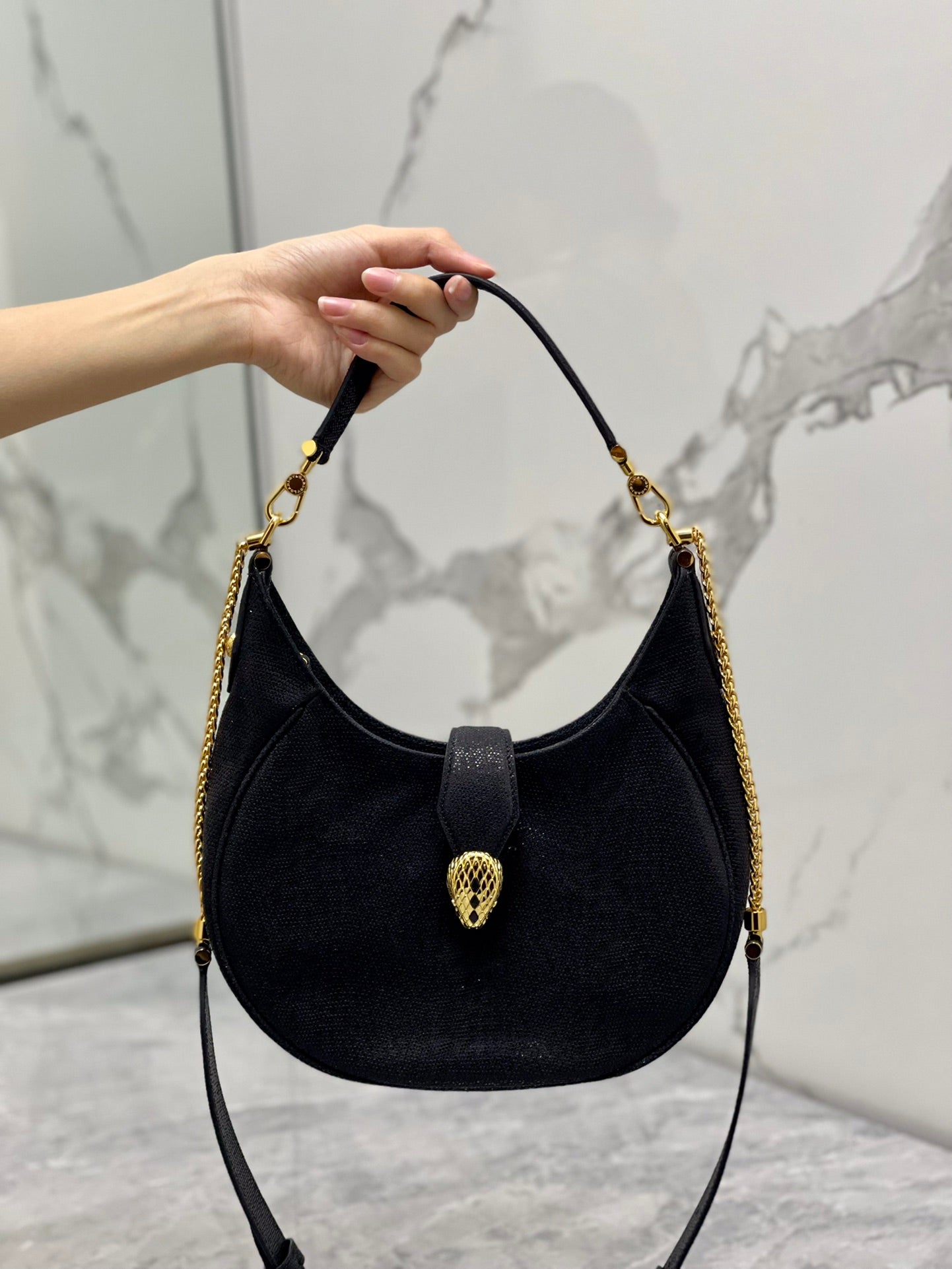 BVL Serpenti Ellipse Crossbody Bag 25cm Black Lambskin GHW 188344