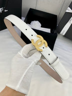 DOUBLE C BELT 30MM IN WHITE CALFSKIN METAL BUCKLE