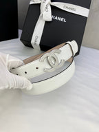 DOUBLE C BELT 30MM IN WHITE CALFSKIN METAL BUCKLE