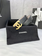 DOUBLE C BELT 30MM IN BLACK CALFSKIN METAL BUCKLE