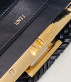 PEEKABOO ISEEU 27 IN BLACK SMOOTH CALFSKIN WITH WOVEN TRIM GOLD HARDWARE