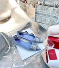 EFFLORESCENCE BALLERINAS IN BLUE CALFSKIN WITH FULLY EMBELLISHED CRYSTALS