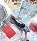 EFFLORESCENCE BALLERINAS IN BLACK CALFSKIN WITH FULLY EMBELLISHED CRYSTALS
