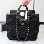 CC 22P Maxi Shopping Bag Black Nylon with Grosgrain