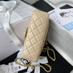 CHANEL 25S FLAP BAG 20 IN BEIGE LAMBSKIN WITH GOLD HARDWARE