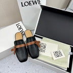 LW GATE BROWN BELTED MULE BLACK CALFSKIN