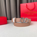 REVERSIBLE VLOGO SIGNATURE BELT IN GLOSSY BEIGE WHITE CALFSKIN SHW 30 MM