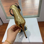 BALMAIN 25S UMA HEELED SANDALS 105MM IN GOLD CALFSKIN