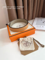 JUMBO BELT SILVER BUCKLE & REVERSIBLE CAMEL BROWN AND ORANGE LEATHER STRAP 32MM