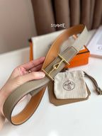 JUMBO BELT GOLD BUCKLE & REVERSIBLE CAMEL BROWN AND ORANGE LEATHER STRAP 32MM