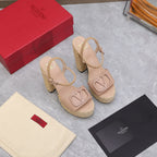 VLTN ESPADRILLE WEDGE SANDALS 25S 130 MM IN MUTED PEACH BEIGE LAMBSKIN