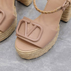 VLTN ESPADRILLE WEDGE SANDALS 25S 130 MM IN MUTED PEACH BEIGE LAMBSKIN