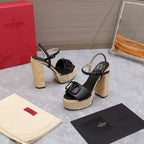 VLTN ESPADRILLE WEDGE SANDALS 25S 130 MM IN BLACK LAMBSKIN
