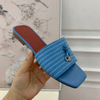 LP RAFFIA CHARMS FLATS SANDAL SKY CALFSKIN