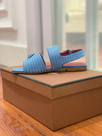 LP RAFFIA CHARMS STRAP FLATS SANDAL SKY CALFSKIN