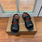 LP RAFFIA CHARMS STRAP FLATS SANDAL BLACK CALFSKIN