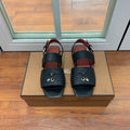 LP RAFFIA CHARMS STRAP FLATS SANDAL BLACK CALFSKIN