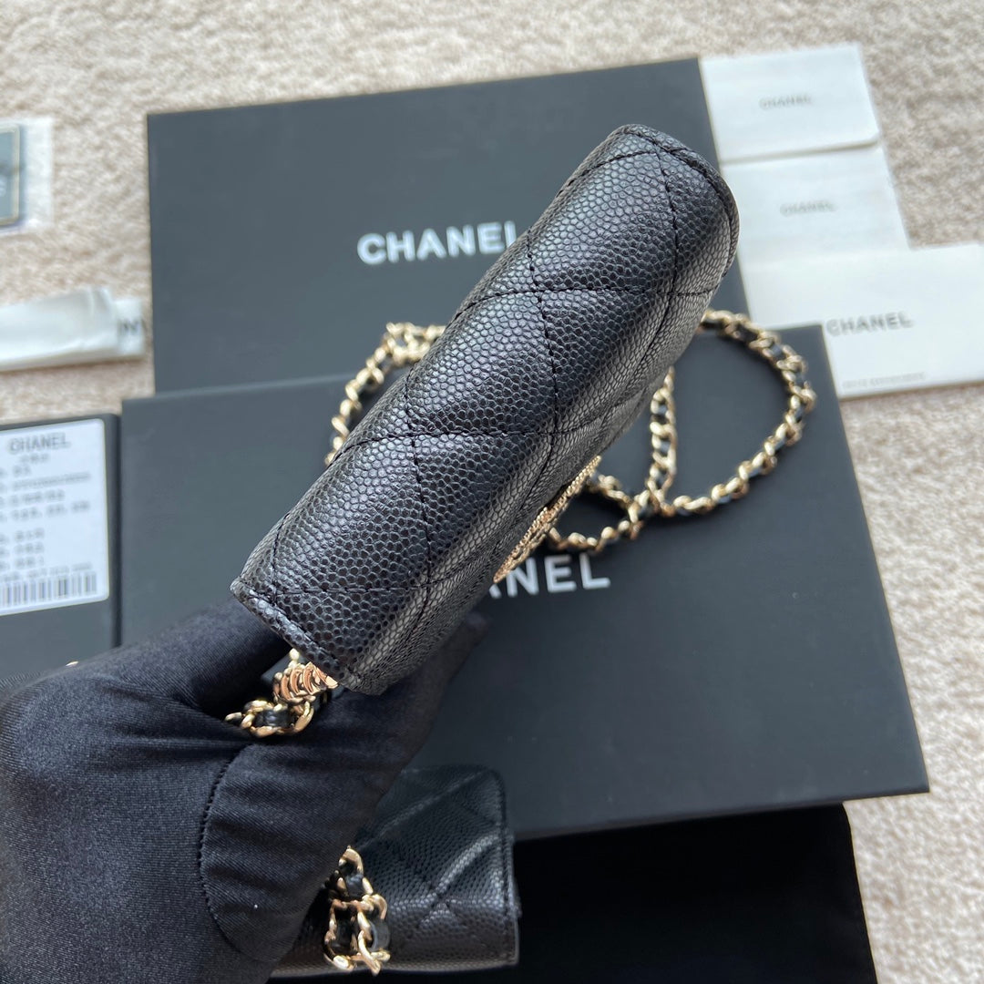 CC Phone Holder Pale & Air Pod Bag Black Caviar Diamond Hardware 229776