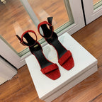 BALMAIN 25S THIN STRAP HIGH HEELS 105MM IN DARK RED SUEDE GOLD HARDWARE