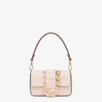 FENDI FENDACE BROOCH MINI 20 BAGUETTE BAG IN LIGHT PINK CALFSKIN