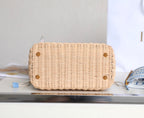 LADY 24 BASKET BAG IN BLUE OBLIQUE JACQUARD MIX BEIGE WICKER