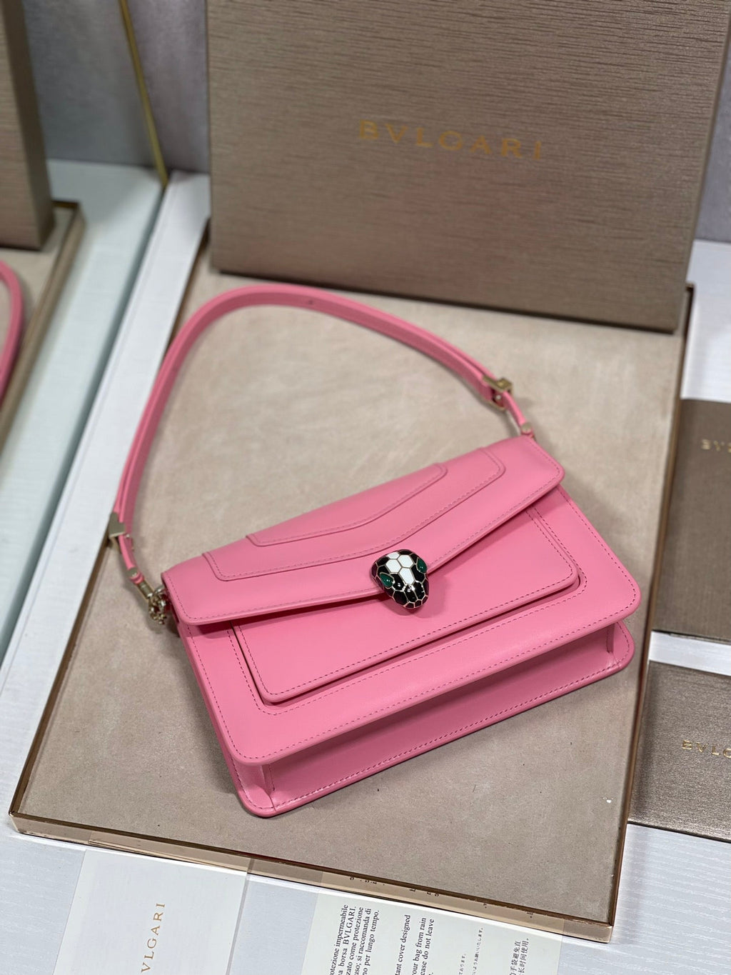 Serpenti Forever East-West Shoulder Bag 22cm Pink Cafskin GHW 188473