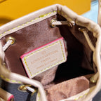 LV Micro Noe Bag Charm Brown Beige Leather
