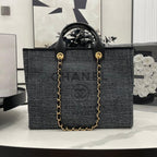 CC DEAUVILLE LARGE 38 TOTE BAG IN BLACK CANVAS GOLD HARDWARE