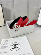 CC 30MM BELT IN CHERRY RED SMOOTH CALFSKIN WITH SILVER HARDWARE