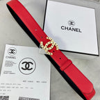CC 30MM BELT IN CHERRY RED SMOOTH CALFSKIN WITH GOLD HARDWARE