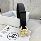 CC 30MM BELT IN BLACK SMOOTH CALFSKIN WITH GOLD HARDWARE