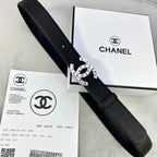 CC 30MM BELT IN BLACK SMOOTH CALFSKIN WITH SILVER HARDWARE