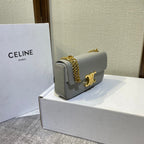 CHAIN EMBOSSED ARMPIT BAG 20 IN STONE GRAY CALFSKIN
