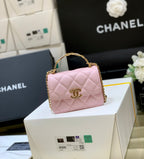 CC Handle Small Shoulder Bag 13cm Pink Sheepskin
